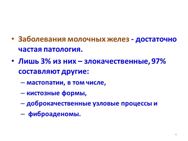 Заболевания молочных желез - достаточно частая патология.  Лишь 3% из них – злокачественные,